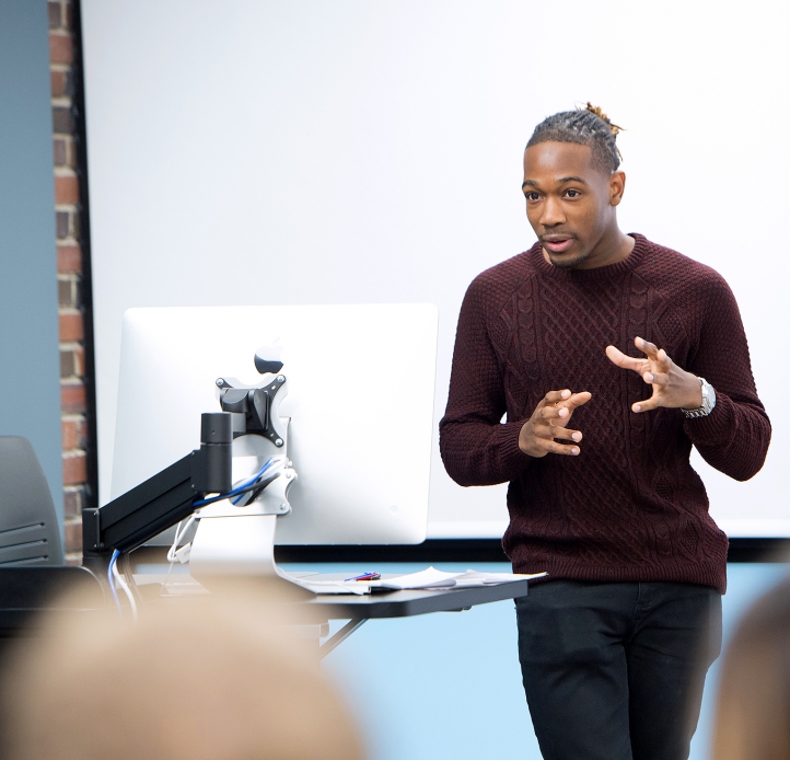Communication student giving a presentation