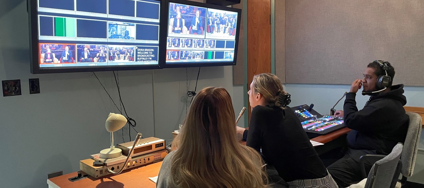 Students in television production studio